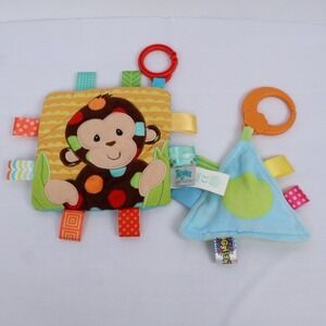 Taggies Monkey Lovey Security Blanket Polka Dazzle Dots 6" Square & Triangle